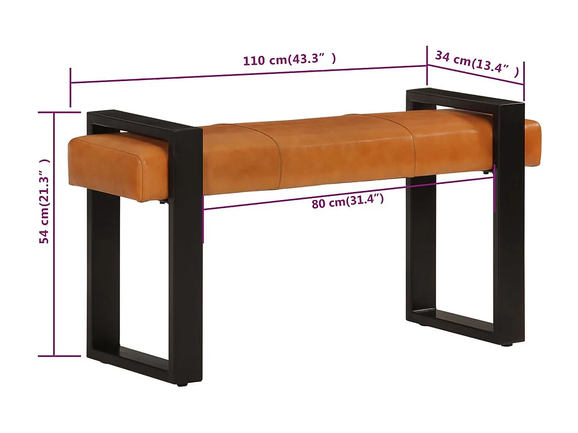 Sitzbank Schwarz und Braun 110 cm Echtes Ziegenleder