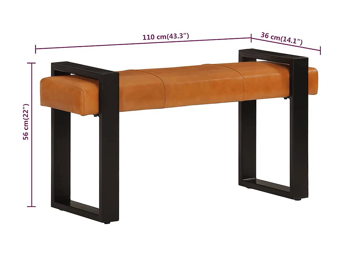 Sitzbank Schwarz und Braun 110 cm Echtes Ziegenleder