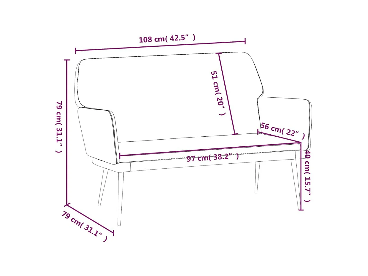 Banc Gris clair 108x79x79 cm Velours