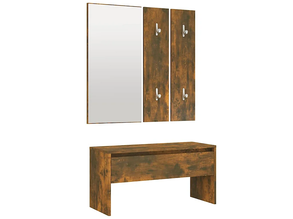 Garderobe set bewerkt hout gerookt eikenkleurig