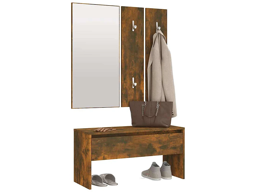 Garderobe set bewerkt hout gerookt eikenkleurig