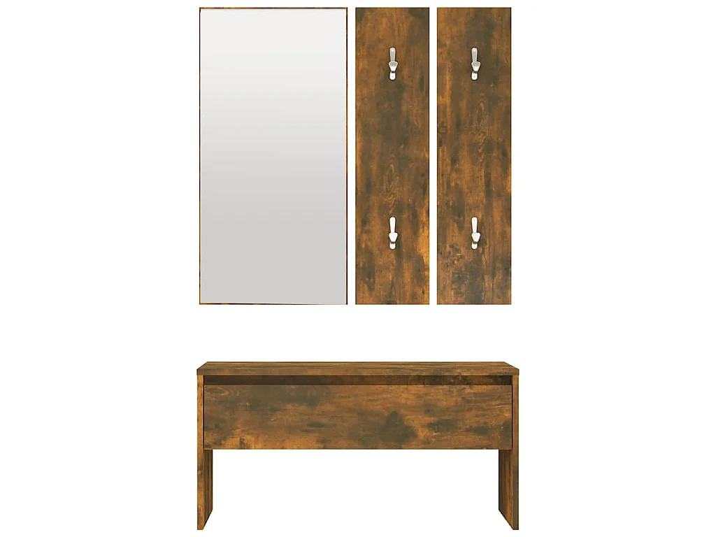 Garderobe set bewerkt hout gerookt eikenkleurig