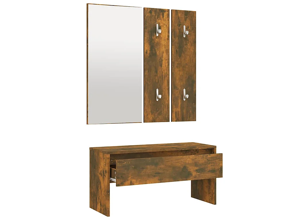 Garderobe set bewerkt hout gerookt eikenkleurig