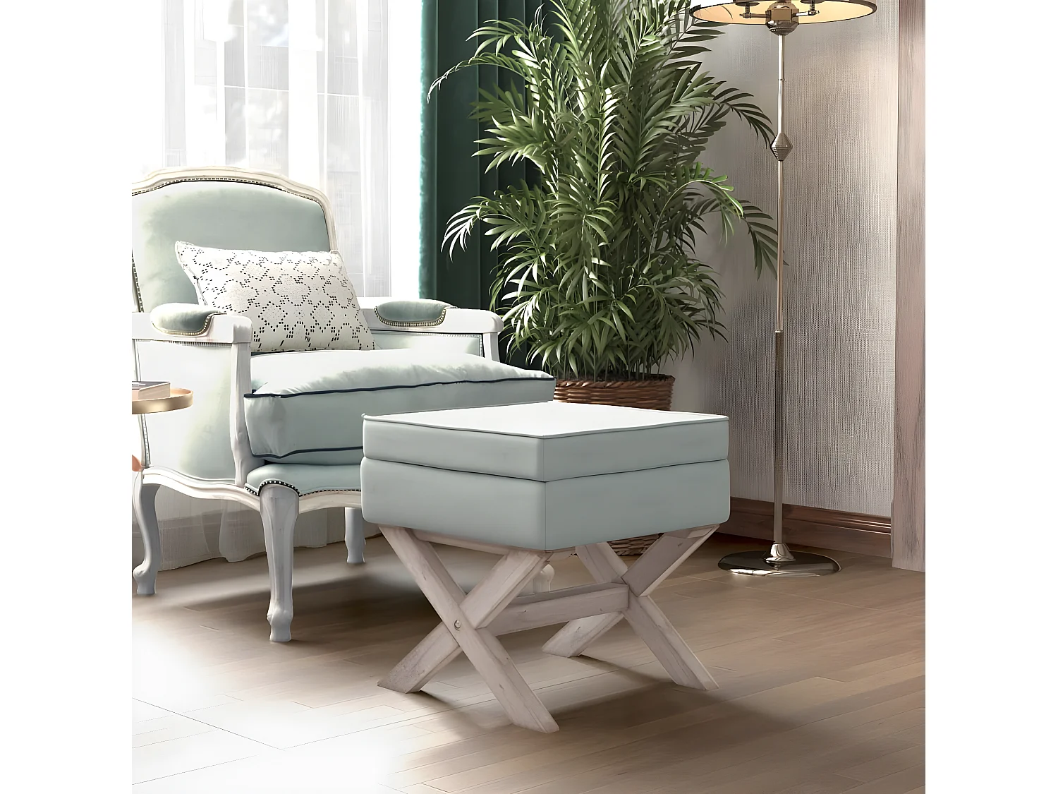 Banco de arrumação 45x45x49 cm veludo cinzento-claro