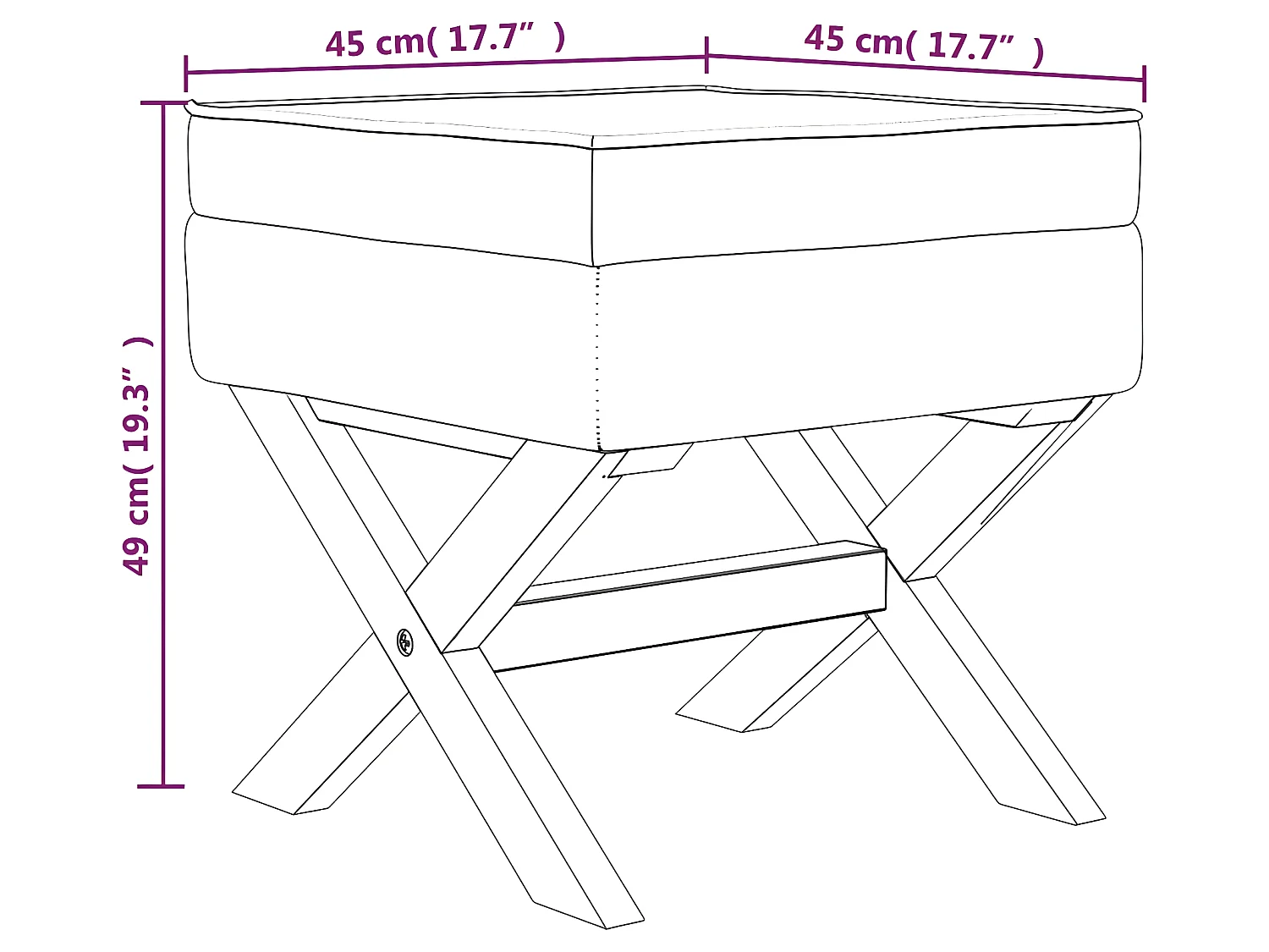 Banco de arrumação 45x45x49 cm veludo cinzento-claro