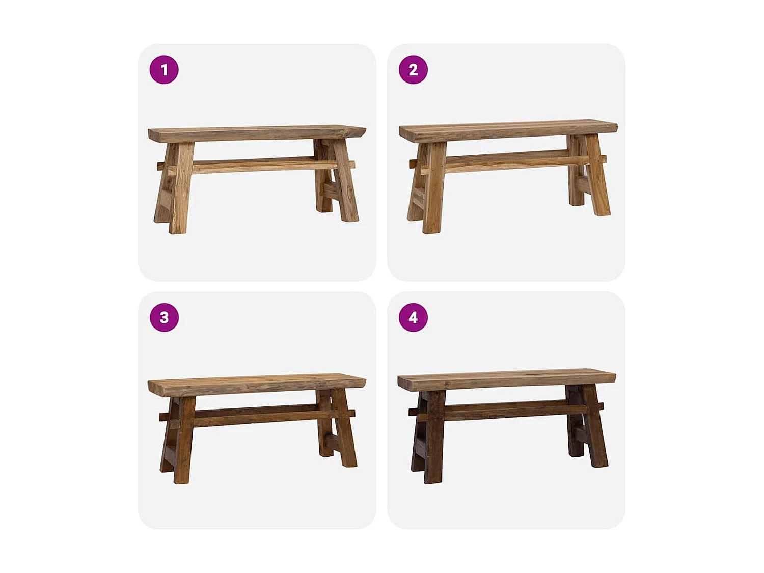 Panca Legno Massello Recupero Misto e Teak Massello 100x28x43cm