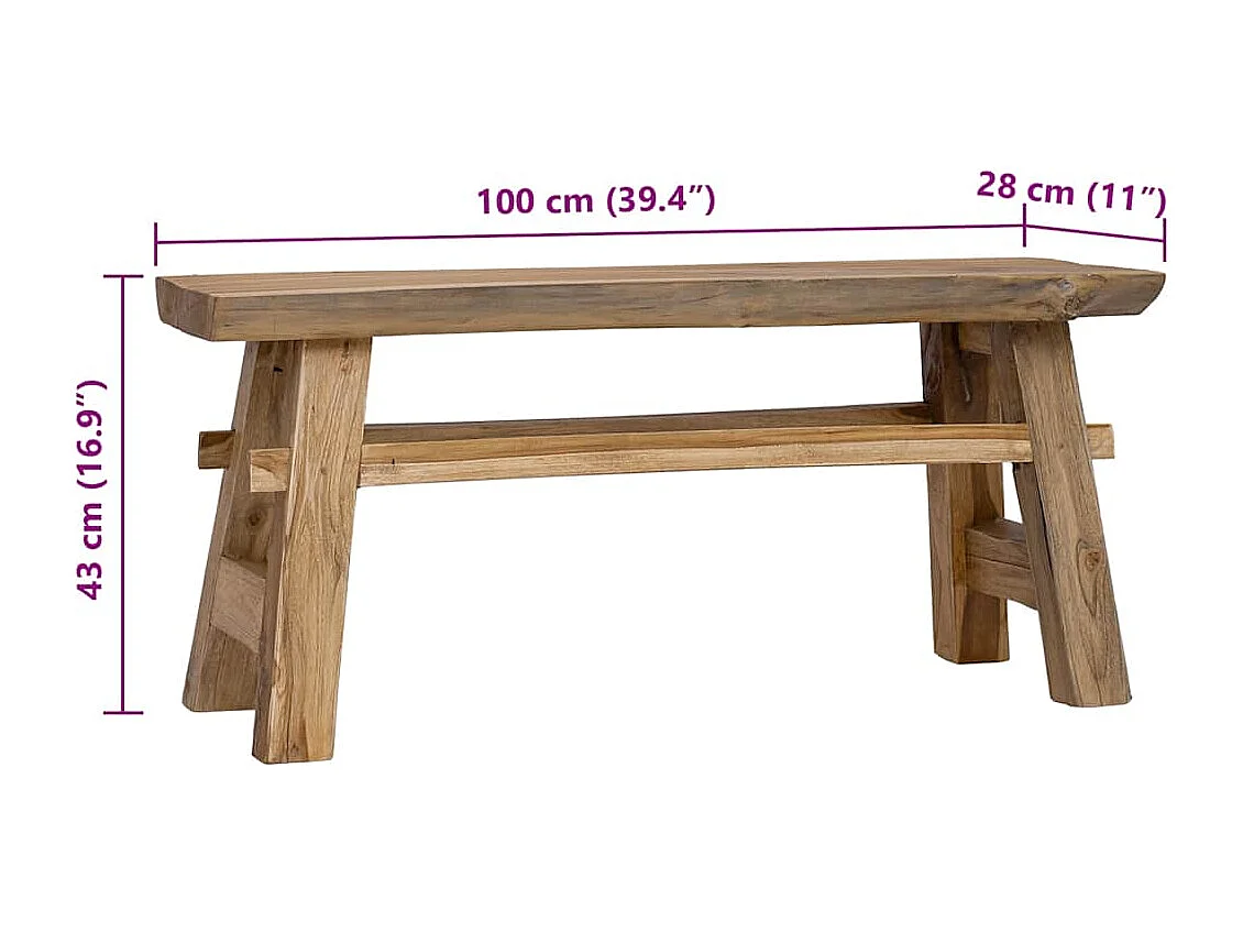 Panca Legno Massello Recupero Misto e Teak Massello 100x28x43cm