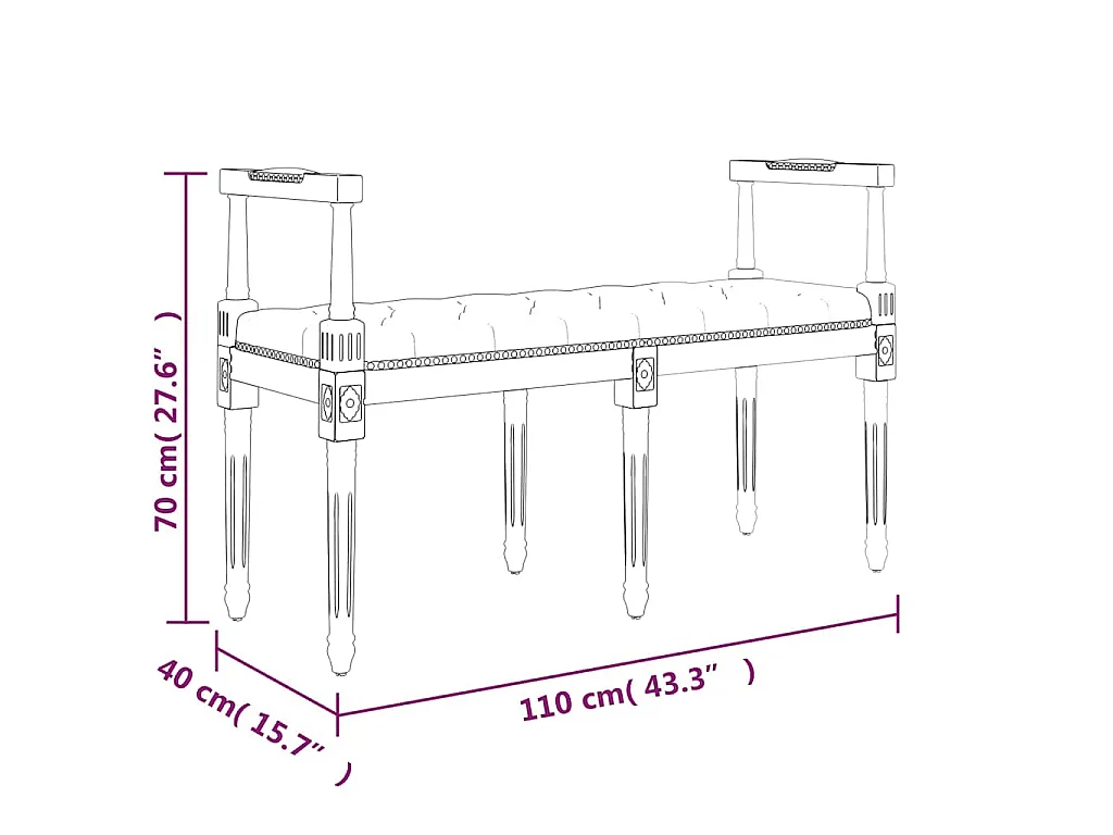 Banc Noir 110x40x70 cm Velours