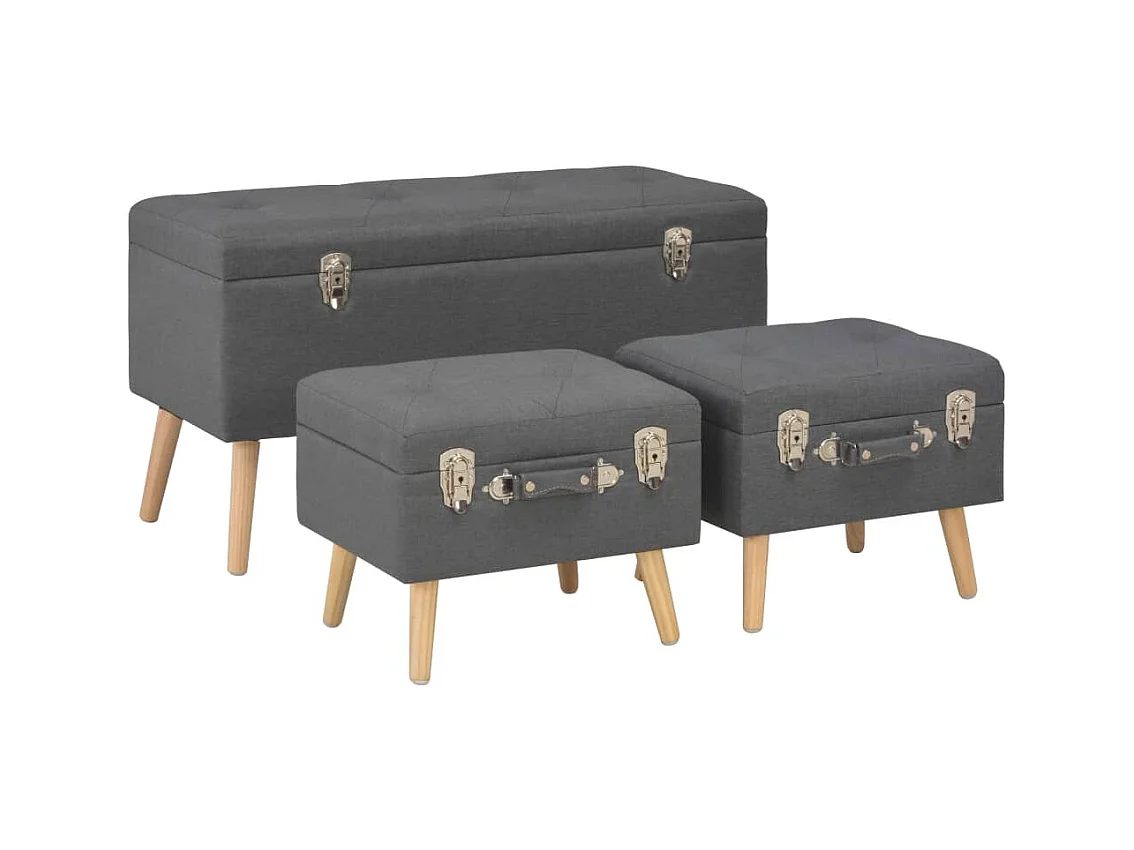 Hocker mit Stauraum 3 Stk. Dunkelgrau Stoff
