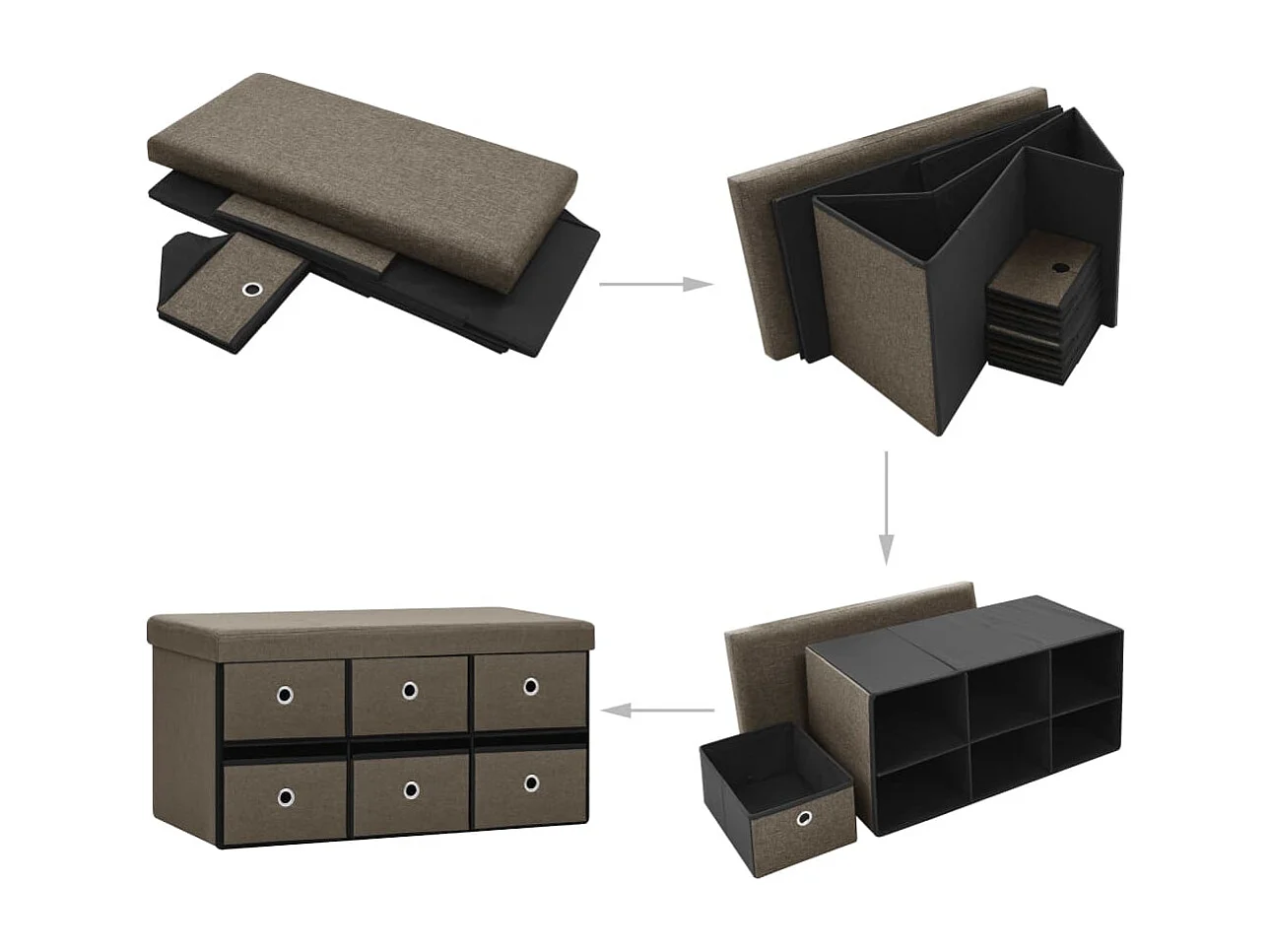 Faltbare Sitzbank mit Stauraum Braun 76x38x38 cm Leinenoptik