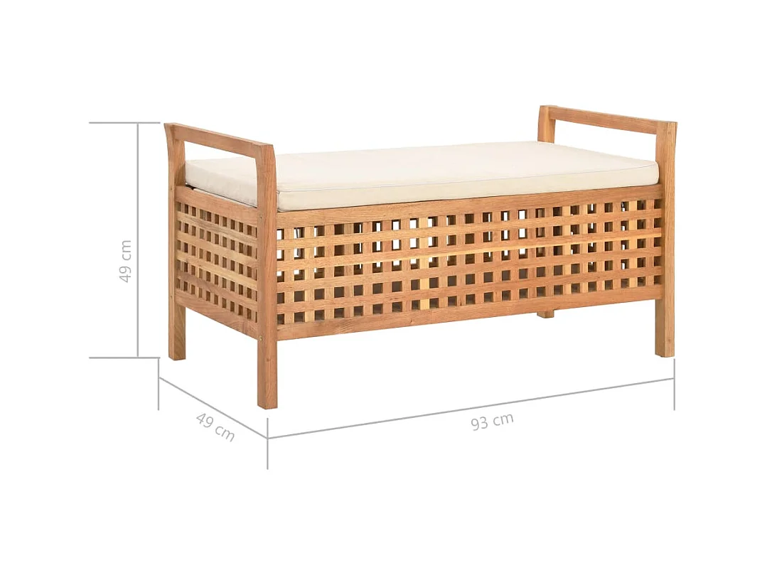 Banco de almacenamiento de madera maciza de nogal 93x49x49 cm