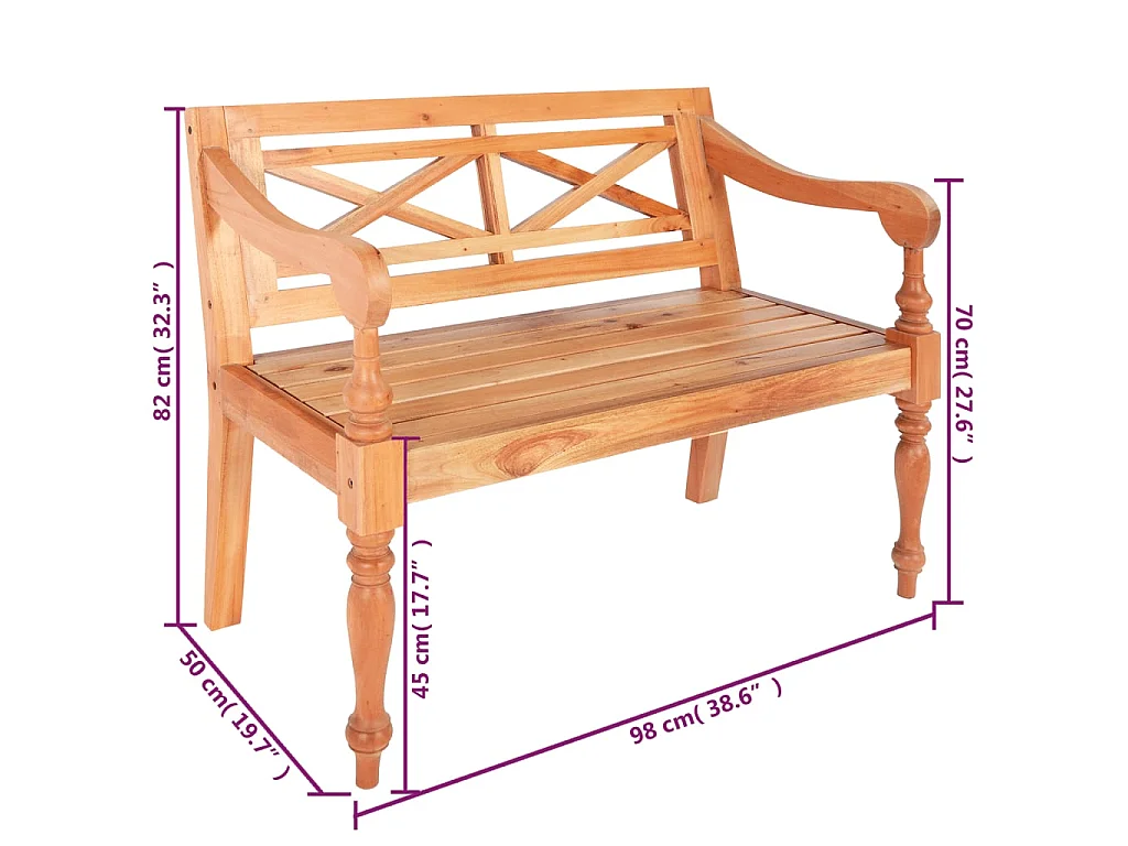 Batavia-Sitzbank 98 cm Mahagoni Massivholz Hellbraun