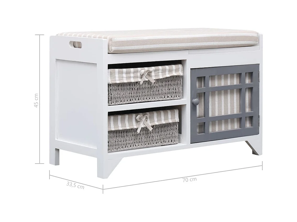 Banc d'entrée Blanc 70 x 33,5 x 45 cm Bois de Paulownia