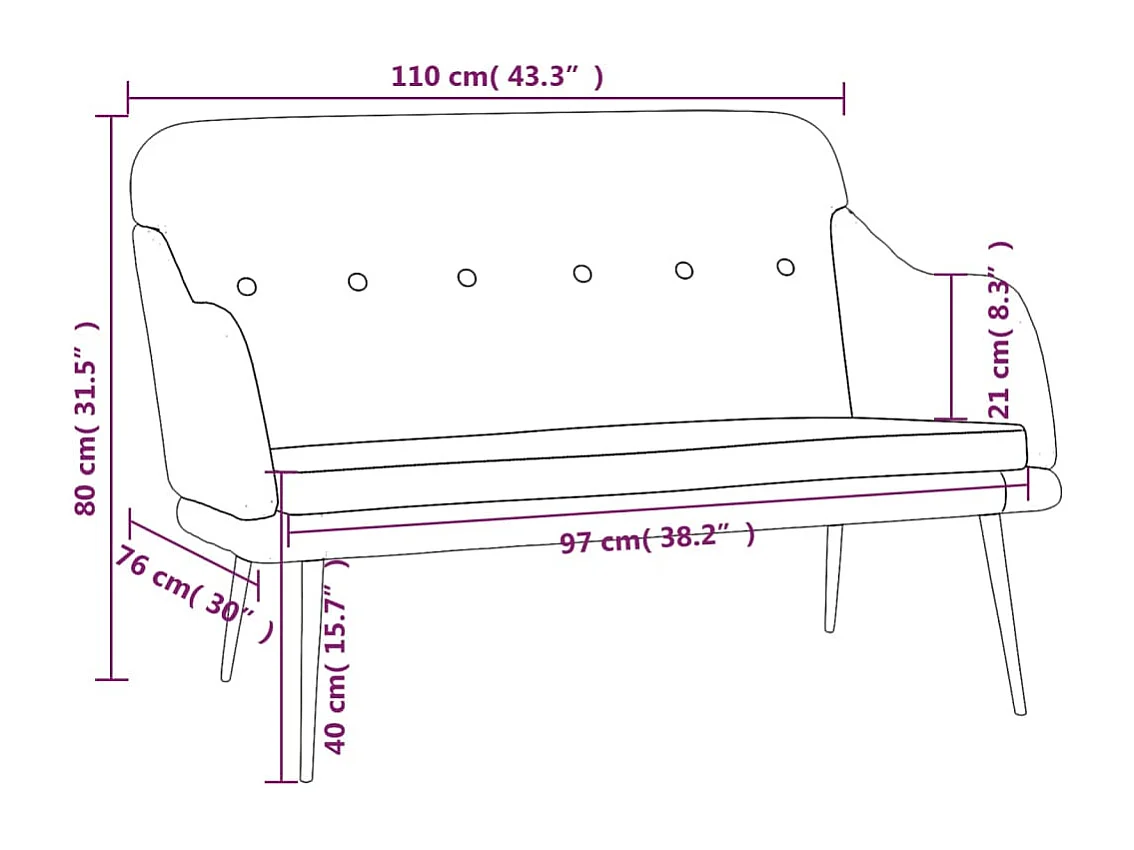 Banc Gris foncé 110x76x80 cm Tissu
