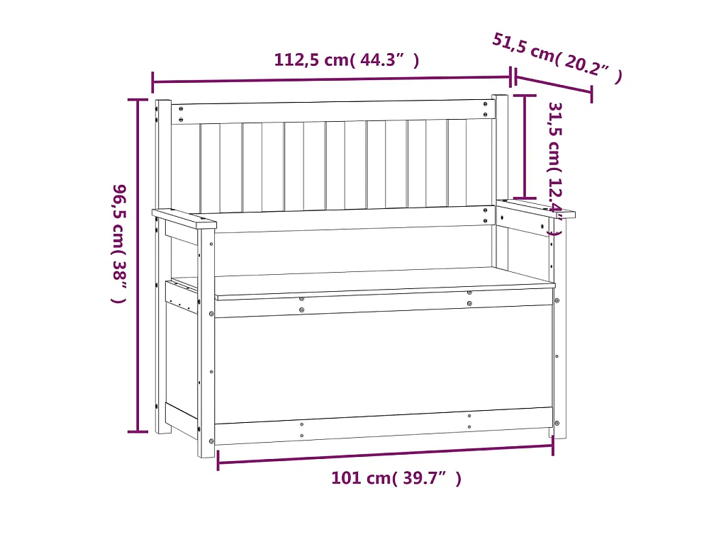 Banco de madera maciza de pino 112,5x51,5x96,5 cm