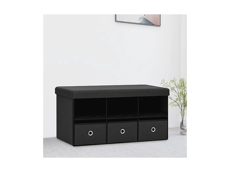 Faltbare Sitzbank mit Stauraum Schwarz 76x38x38 cm Leinenoptik