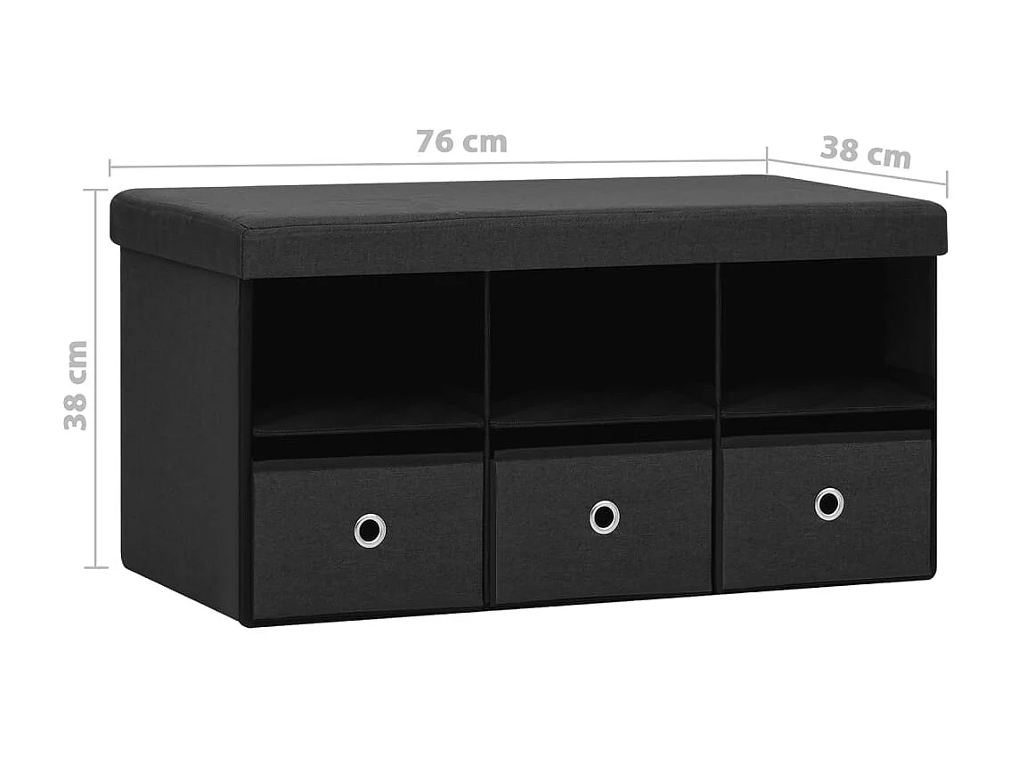 Banco de almacenaje plegable lino sintético negro 76x38x38 cm