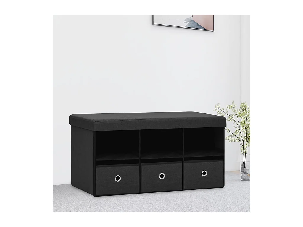 Banc de rangement pliable Noir 76x38x38 cm Faux lin