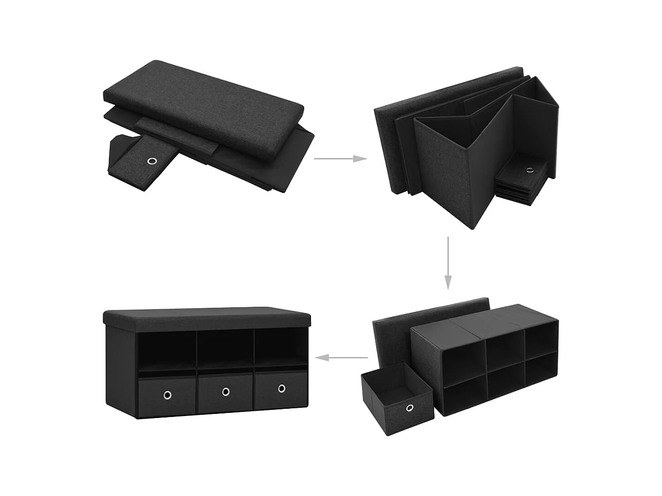 Opbergbank inklapbaar 76x38x38 cm kunstlinnen zwart