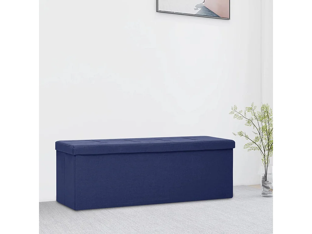 Banc de rangement pliable Bleu Faux lin