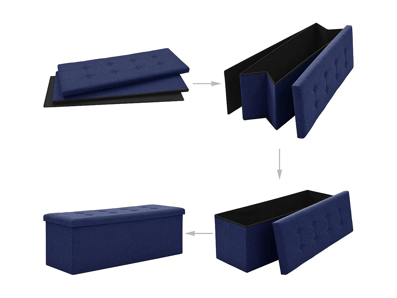 Banc de rangement pliable Bleu Faux lin