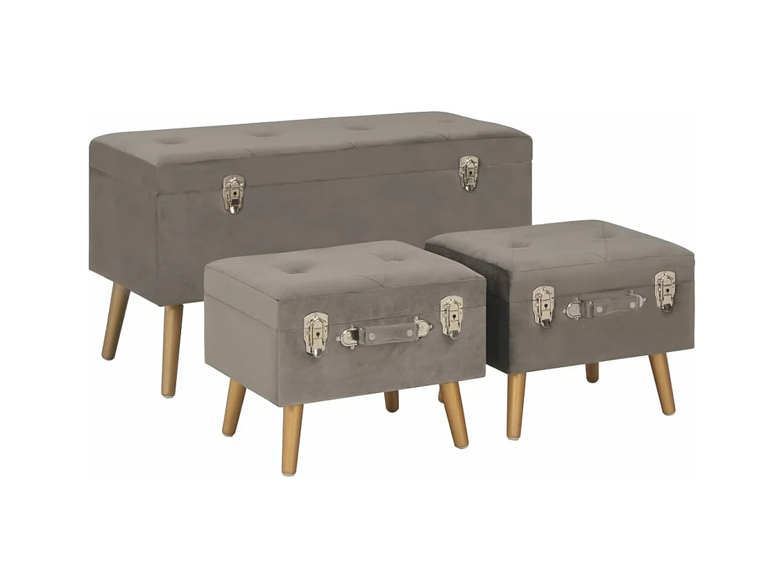 Sgabelli con Contenitore 3 pz in Velluto Grigio