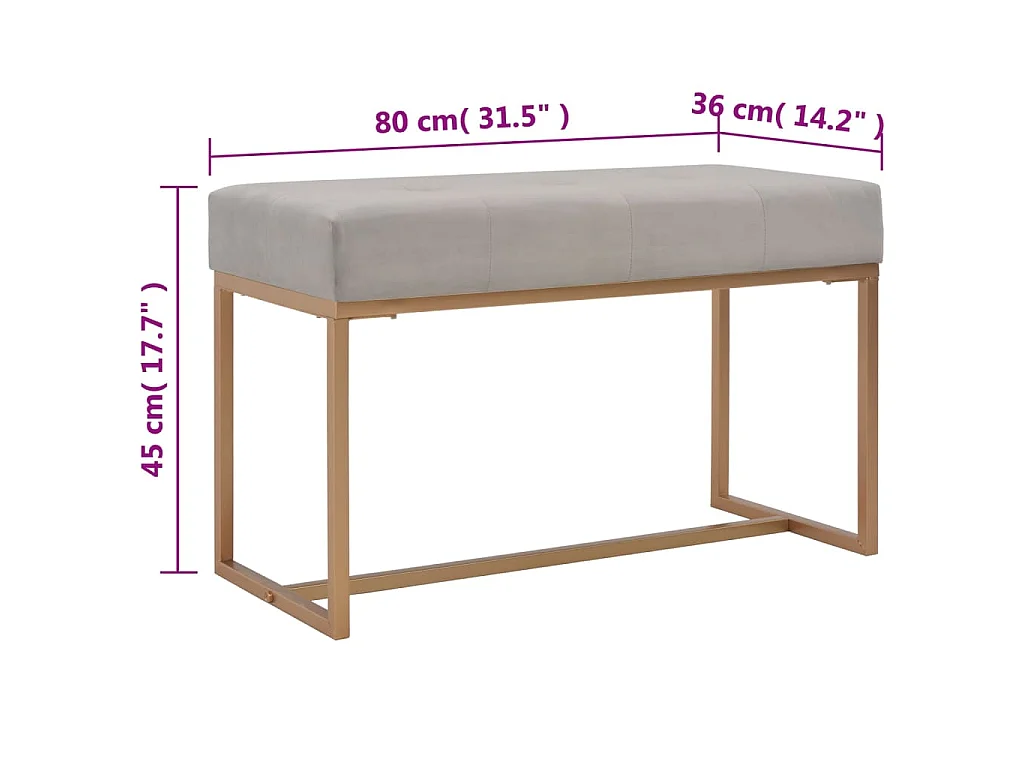 Banc 80 cm Gris Velours