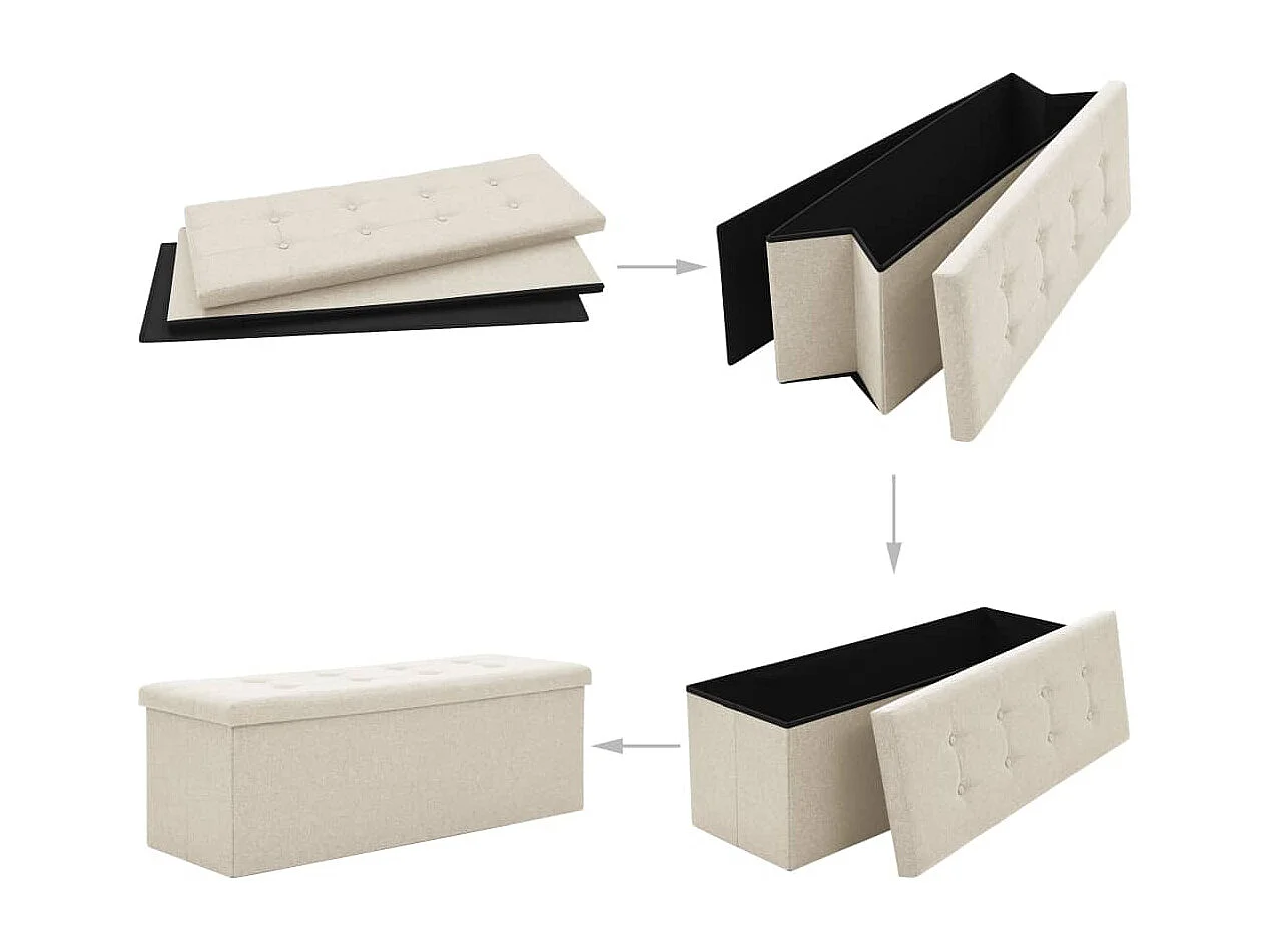 Banc de rangement pliable Blanc crème Faux lin