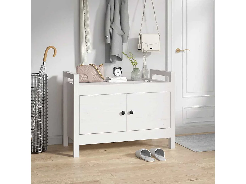 Banc d'entrée Blanc 80x40x60 cm Bois de pin massif