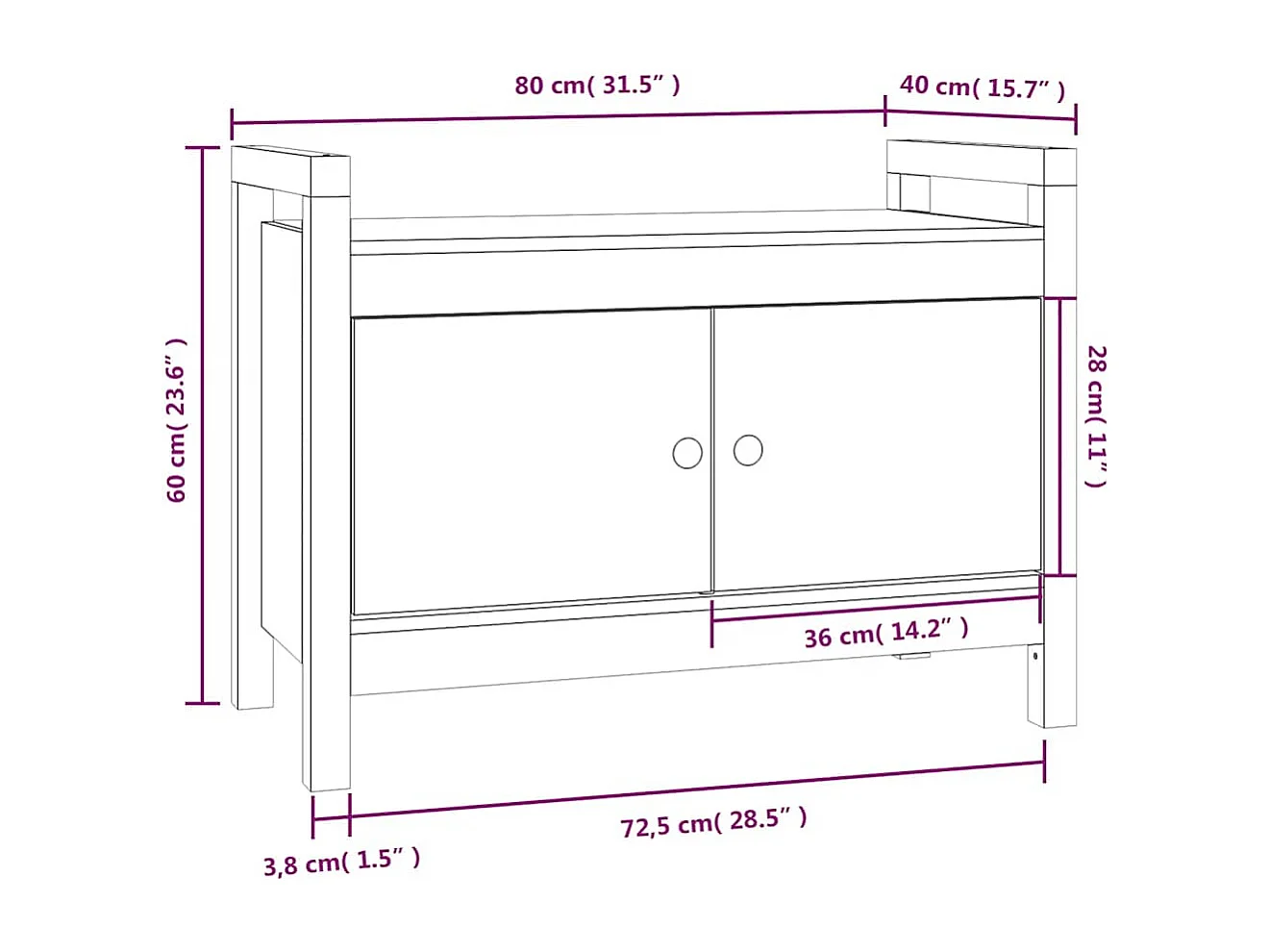 Banc d'entrée Blanc 80x40x60 cm Bois de pin massif