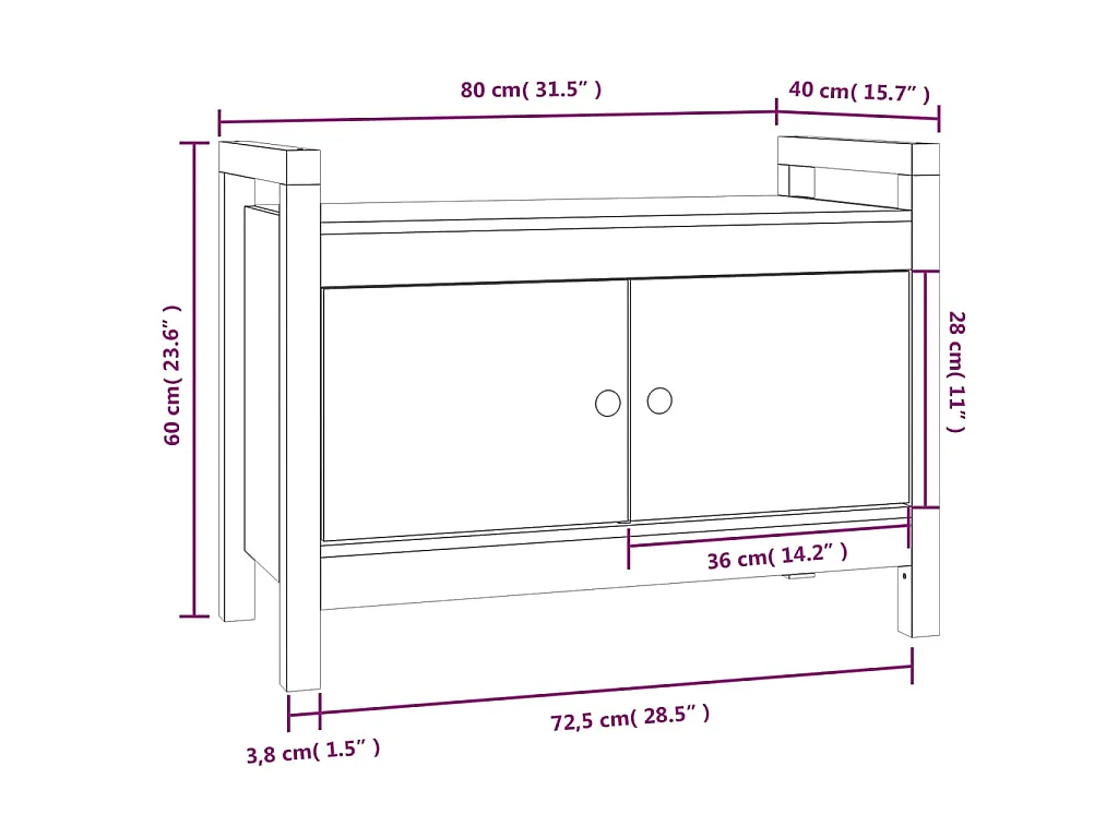 Banco de recibidor madera maciza de pino blanco 80x40x60 cm