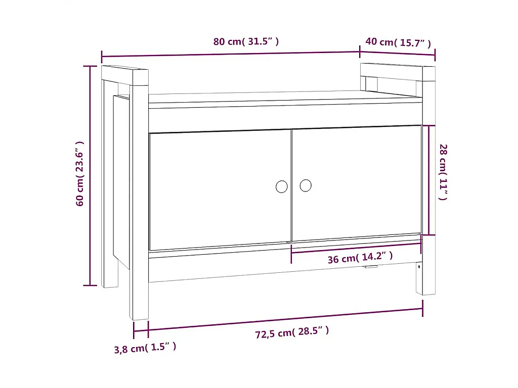 Banco de recibidor madera maciza de pino blanco 80x40x60 cm
