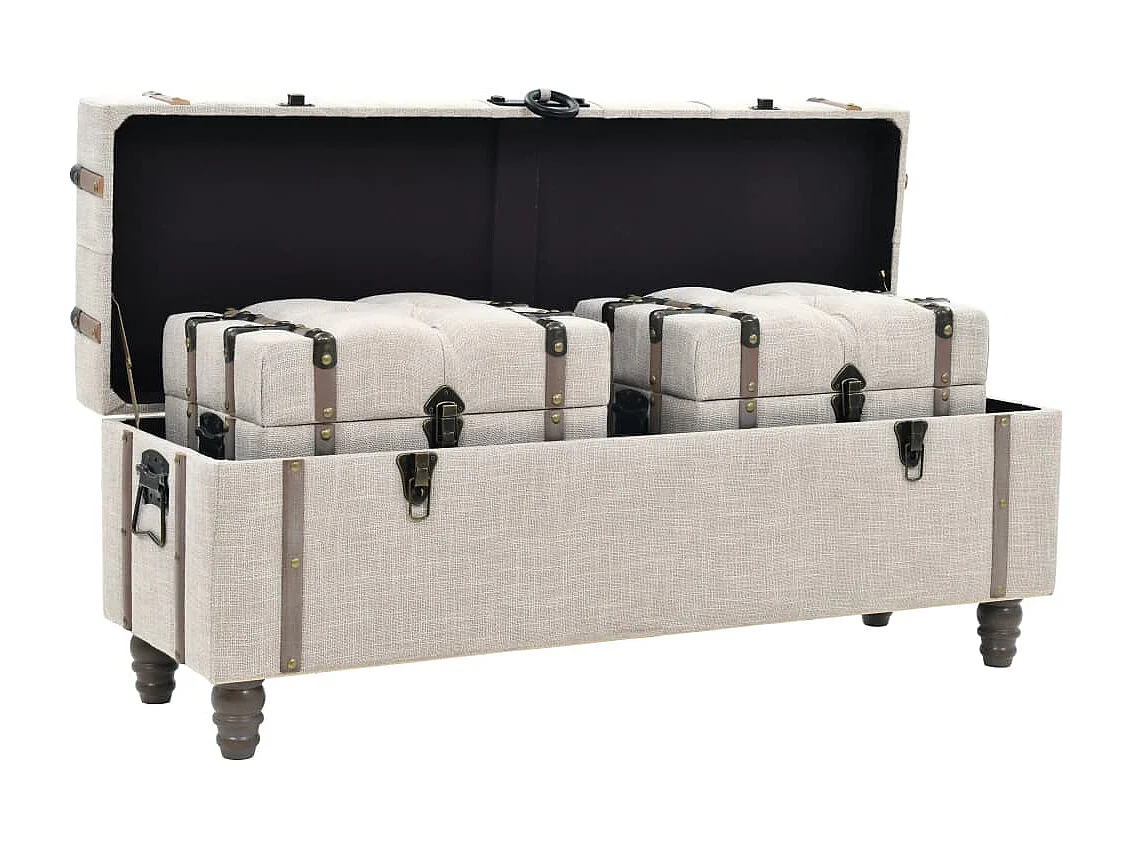 Opbergbankenset 112x37x45 cm massief hout en staal 3-delig