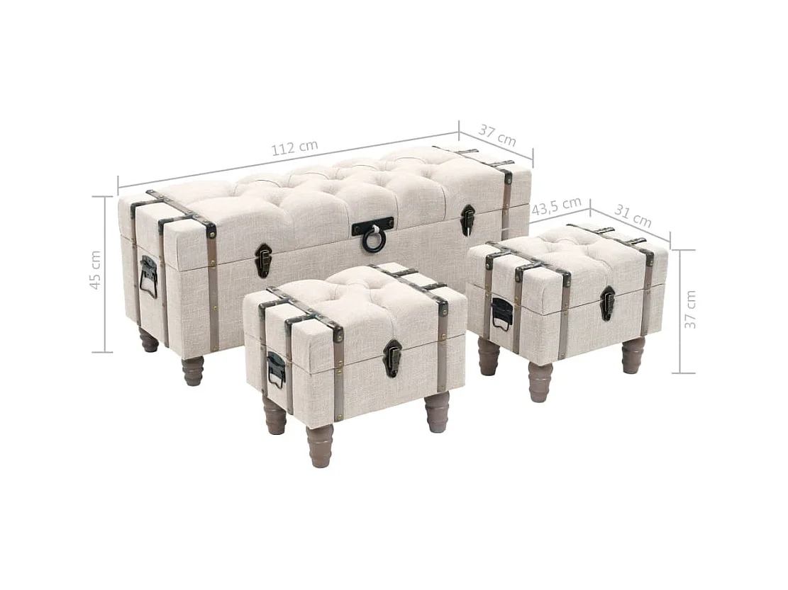 Opbergbankenset 112x37x45 cm massief hout en staal 3-delig