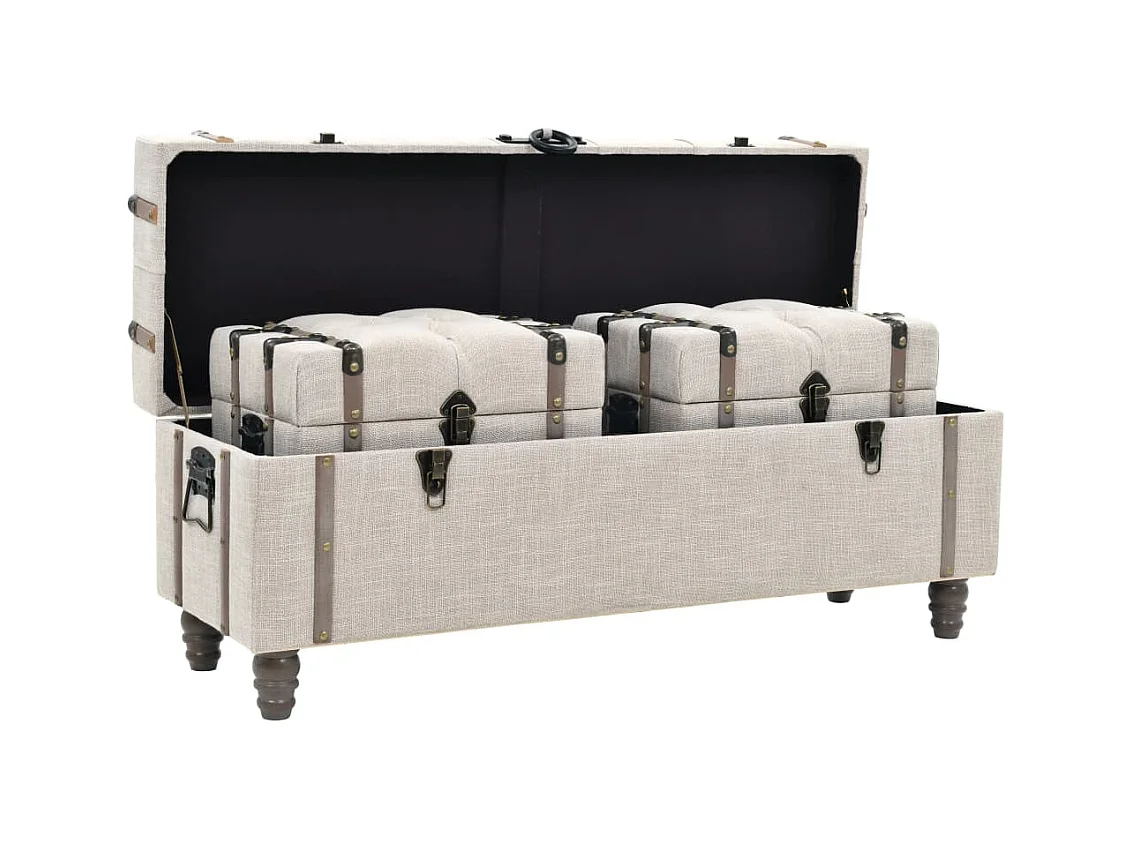 Opbergbankenset 112x37x45 cm massief hout en staal 3-delig