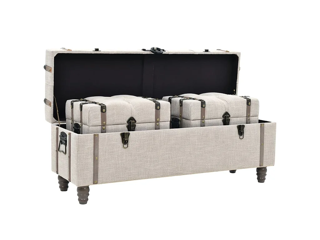 Opbergbankenset 112x37x45 cm massief hout en staal 3-delig