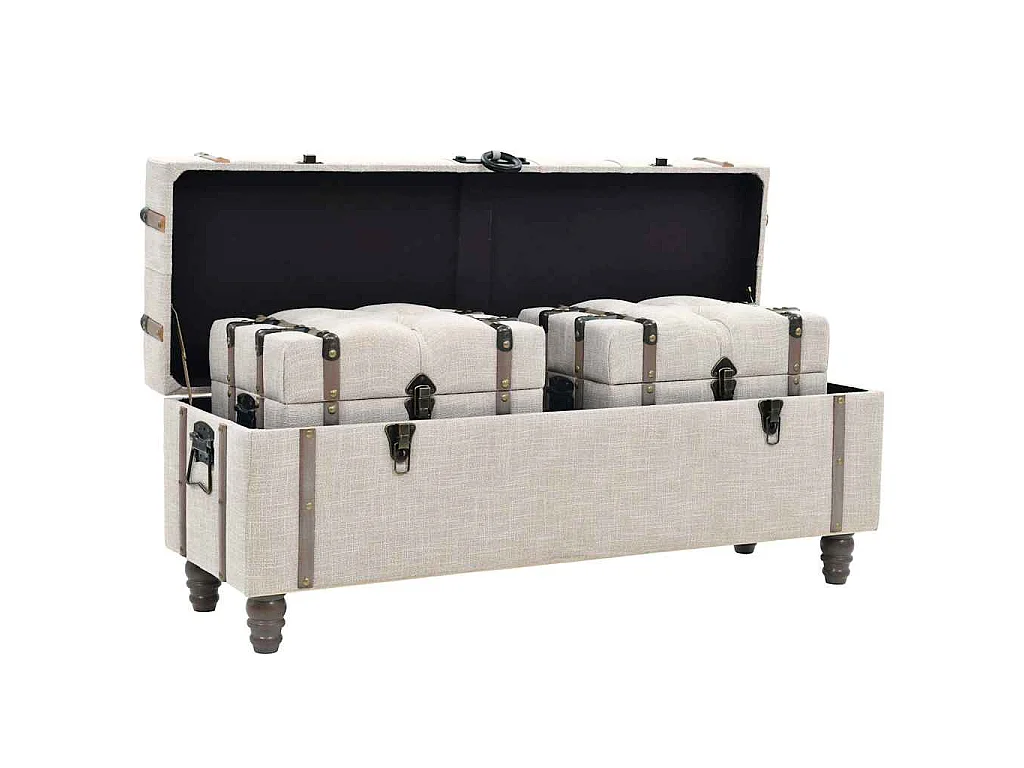 Aufbewahrungsbank-Set 3-tlg. Massivholz und Stahl 112x37x45 cm