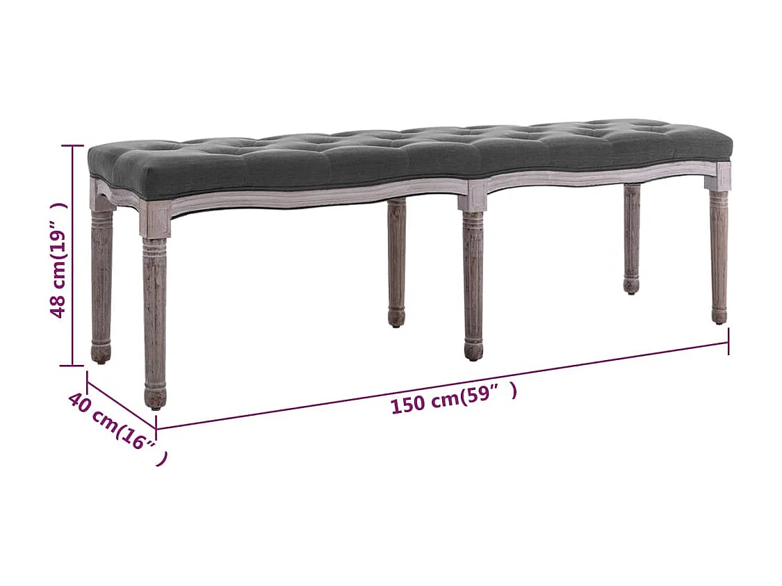 Banc Lin Bois solide 150x40x48 cm Gris foncé