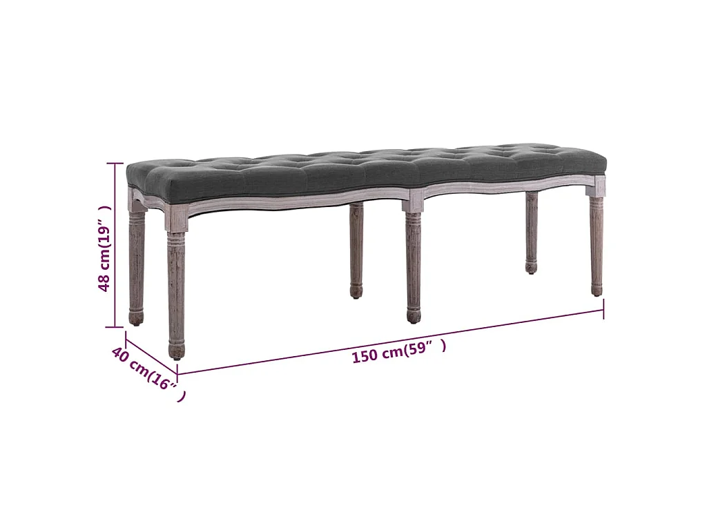Panca in Lino e Legno Massello 150x40x48 cm Grigio Scuro