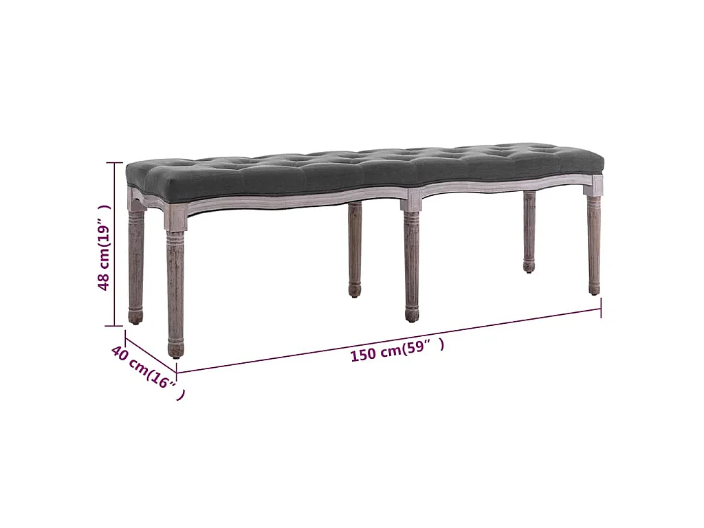 Bankje 150x40x48 cm linnen massief hout donkergrijs