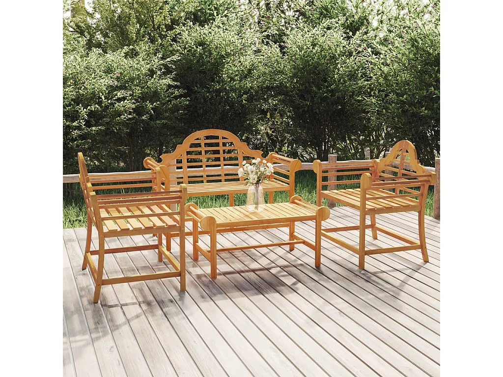 4-tlg. Garten-Lounge-Set Massivholz Teak