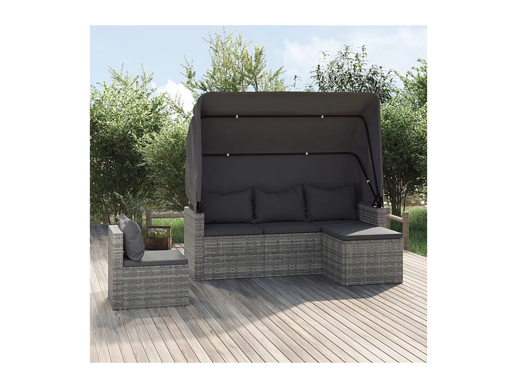 Salon de jardin 4 pcs avec coussins gris résine tressée