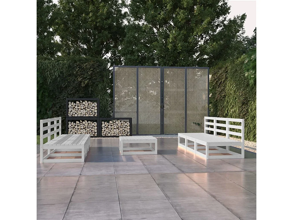 Salon de jardin 7 pcs Blanc Bois de pin massif