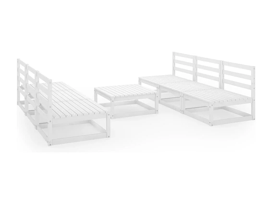Salon de jardin 7 pcs Blanc Bois de pin massif