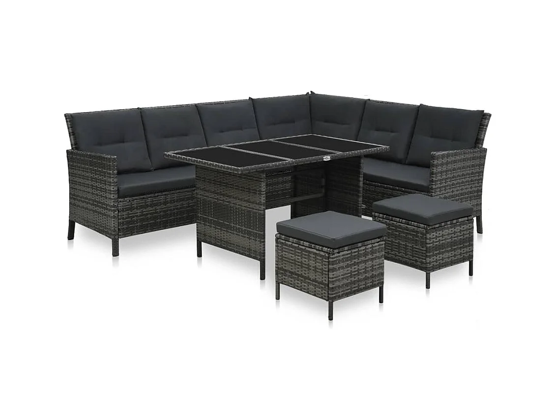 Set Divani da Giardino 4 pz con Cuscini in Polyrattan Grigio