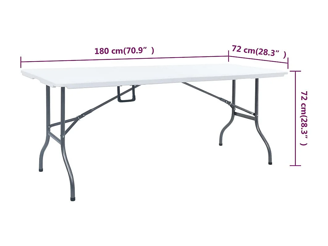 Składany stół ogrodowy z 2 ławkami, 180 cm, stal i HDPE, biały.