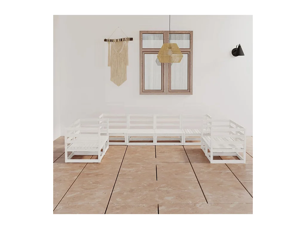 Set Divani da Giardino 8 pz Bianco in Legno Massello di Pino