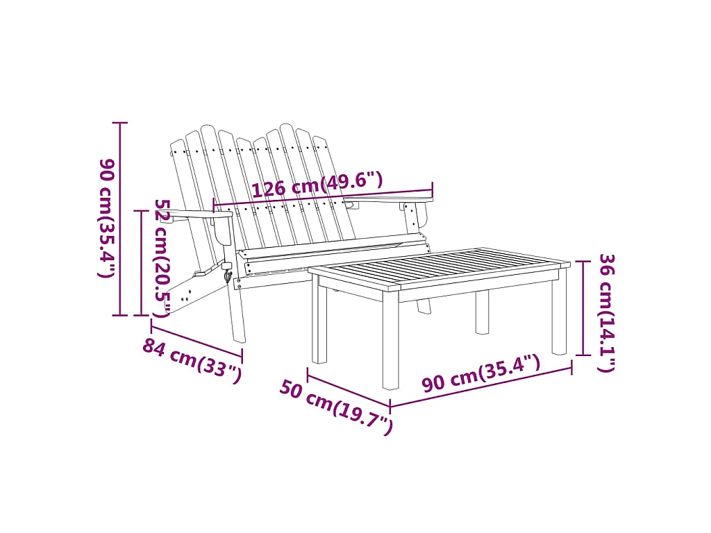 Juego de muebles de jardín Adirondack 2 piezas madera acacia