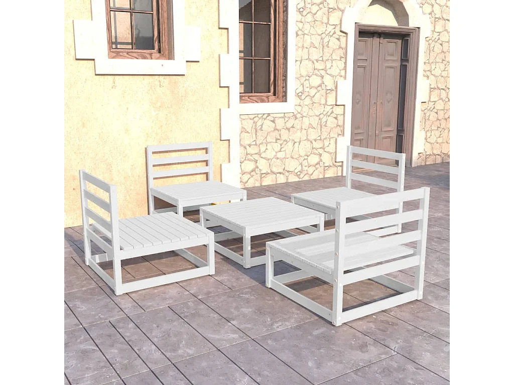 5 pcs conjunto lounge de jardim pinho maciço branco