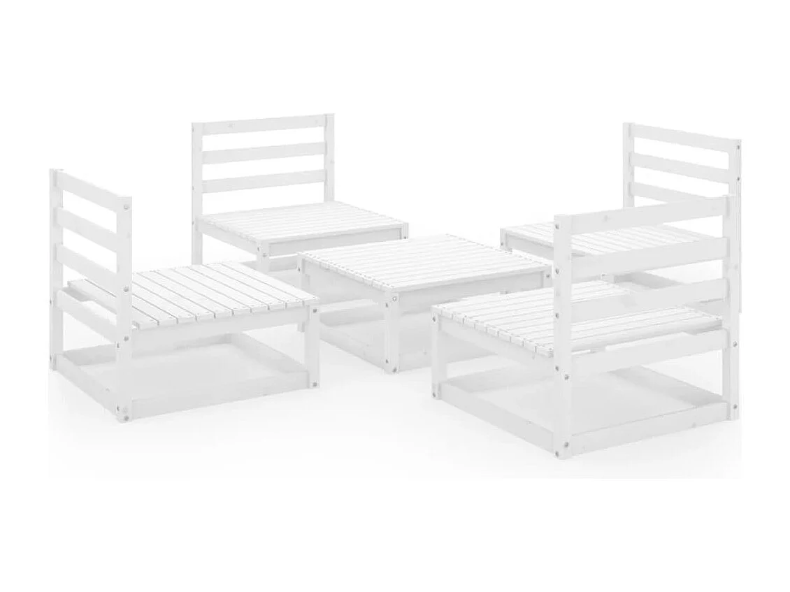 5 pcs conjunto lounge de jardim pinho maciço branco